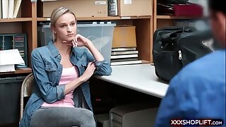 Shoplifter teen fucks a security guard to shun the police